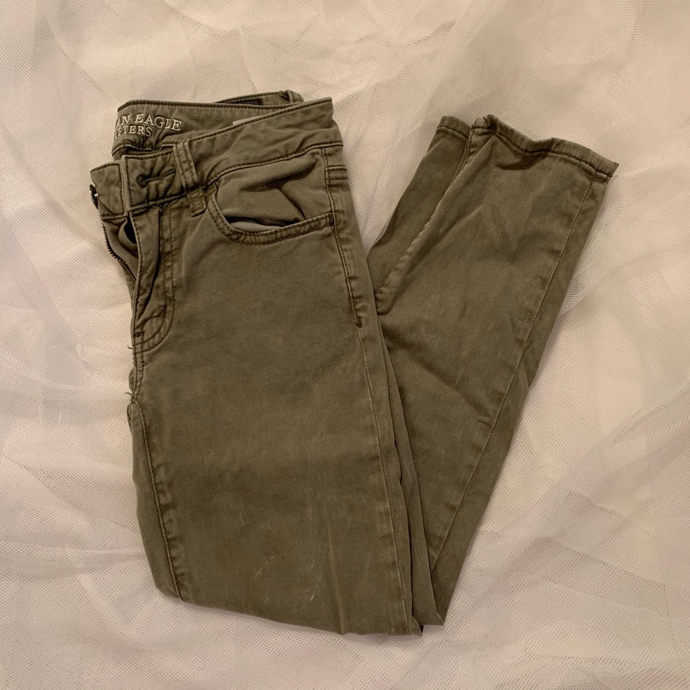 American Eagle Olive Cropped Jeggings, Size 0